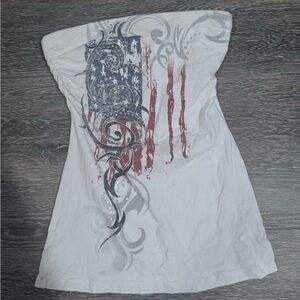 Maurices White Tube Top with Red and Blue Graphic